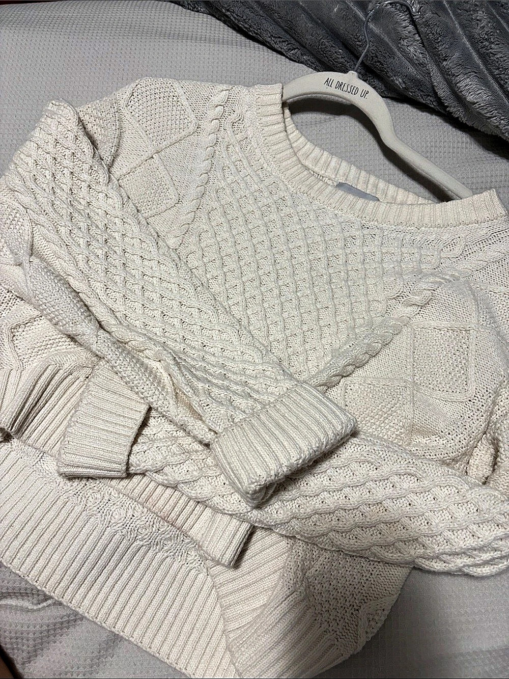 Cable Knit Crewneck Sweater in Cream Like New